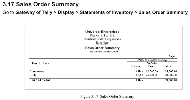 Sales Order Summery Report @Tally.ERP 9